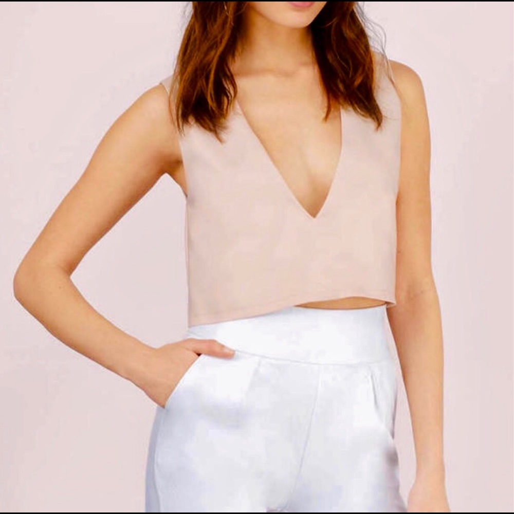 NWT Tobi Let Love Deep V Crop Top - Medium - Toast
